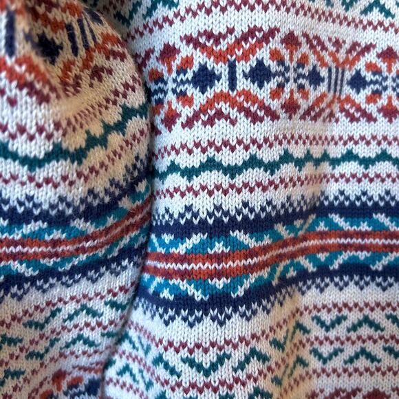 Men's Fair Isle Fisherman Cotton V-neck Long Sleeve Sweater Ribbed Hem Size XL - Picture 5 of 10